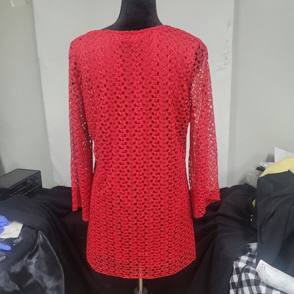 Red Lace Blouse by Ashley J Lined with Lace Outer; Polyester; Sz XL - Picture 3 of 10
